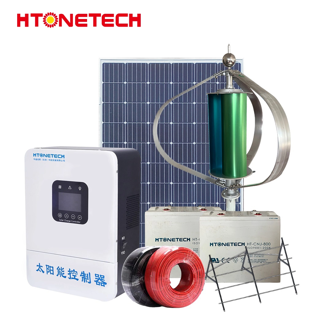 Htonetech Fixed Mono Solar Panel Manufacturing Wind and Solar Power Kits China Hybrid Wind Energy System with Wind Turbine and Solar Panel Charge Controller